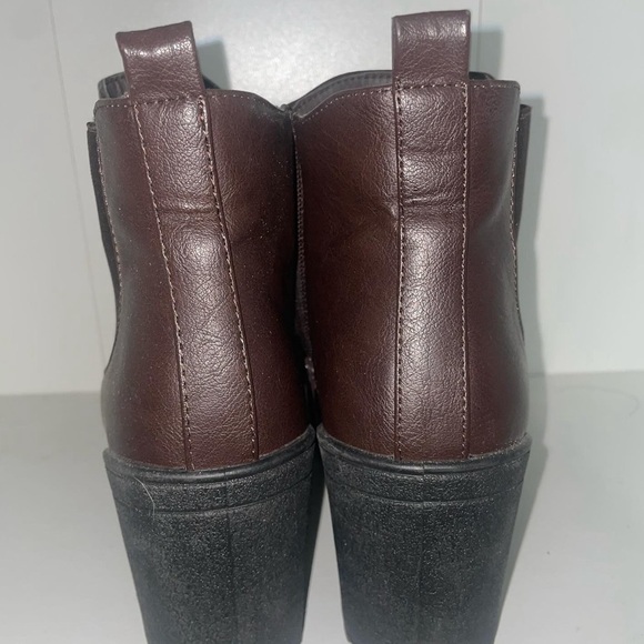 Chunky Leather boots faux leather boots maroon boots lug sole y2k ankle boot - Picture 3 of 7